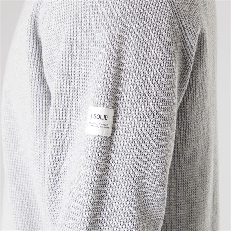 Solid Mens Knit Pullover Jumper Light Grey Melange - Image 3
