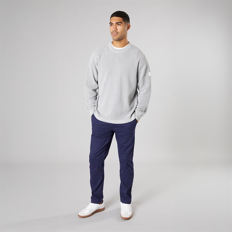 Solid Mens Knit Pullover Jumper Light Grey Melange - Image 4