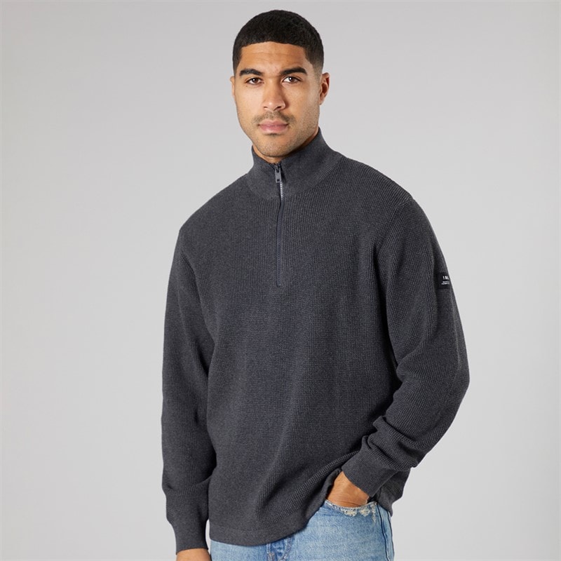 Solid Mens Knit Pullover Jumper Dark Grey Marl Dar Grey M - Image 1