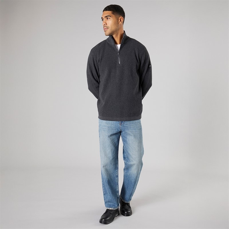 Solid Mens Knit Pullover Jumper Dark Grey Marl Dar Grey M - Image 4