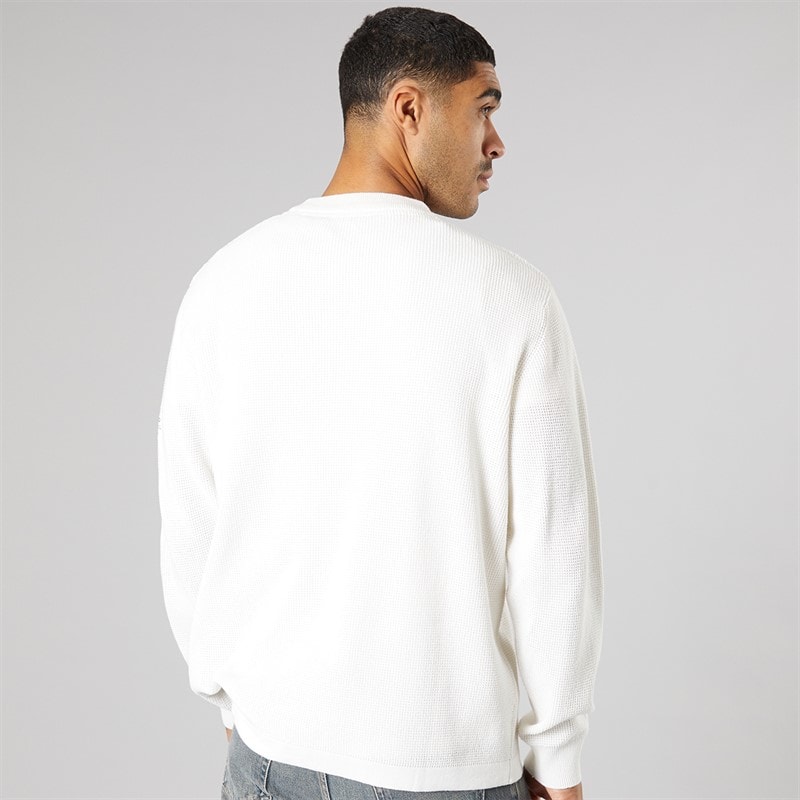 Solid Mens Knit Pullover Jumper Off White - Image 2