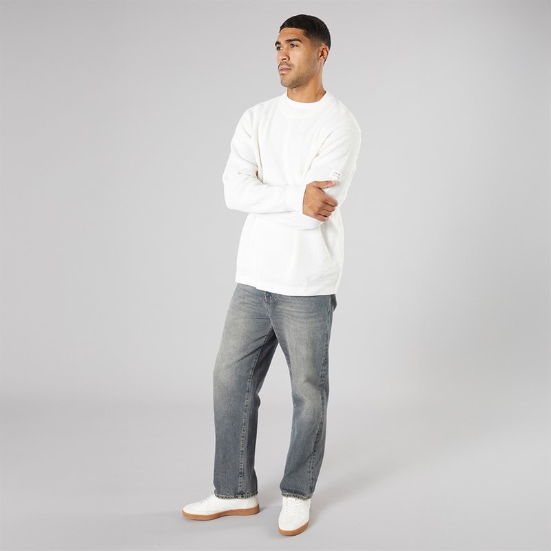 Solid Mens Knit Pullover Jumper Off White - Image 4