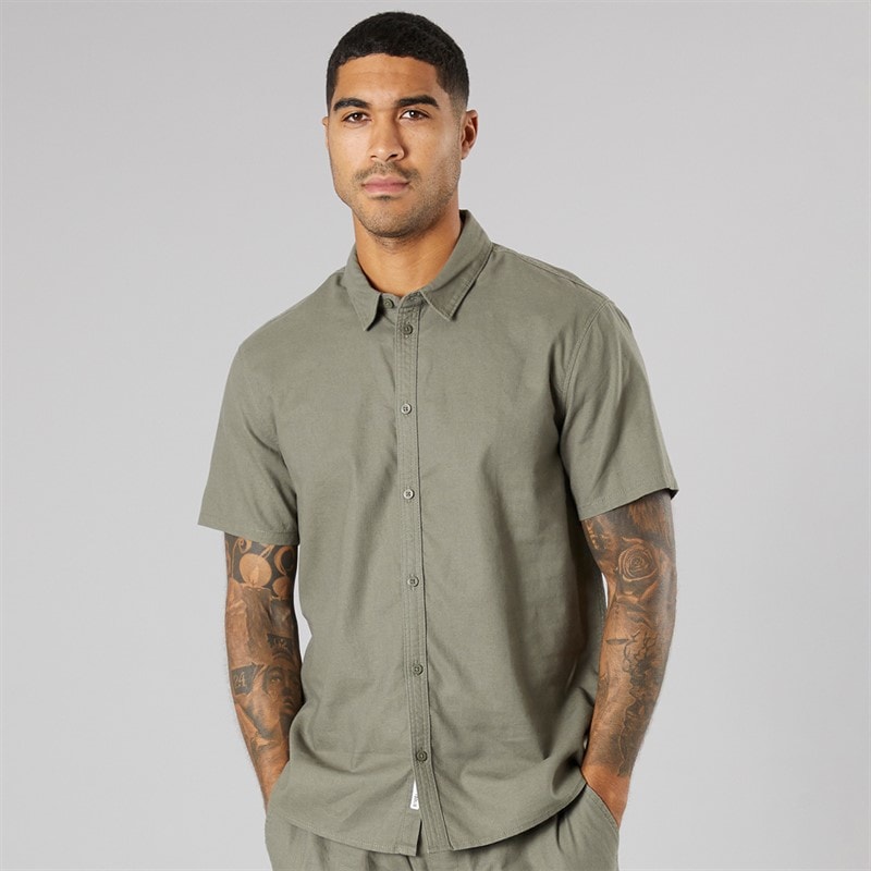 Solid Mens Short Sleeve Shirt Dusty Olive - Image 1