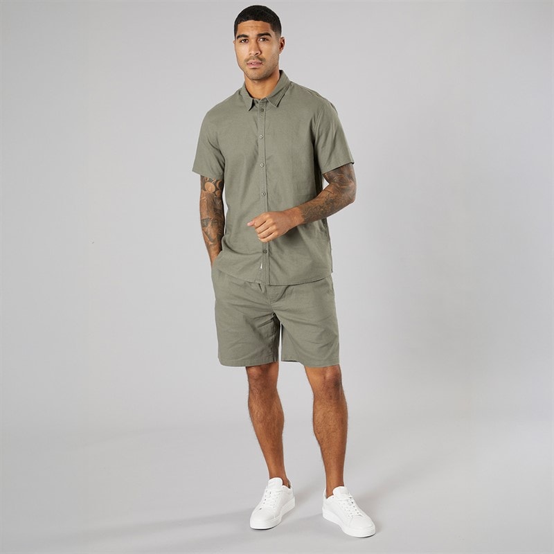 Solid Mens Short Sleeve Shirt Dusty Olive - Image 3