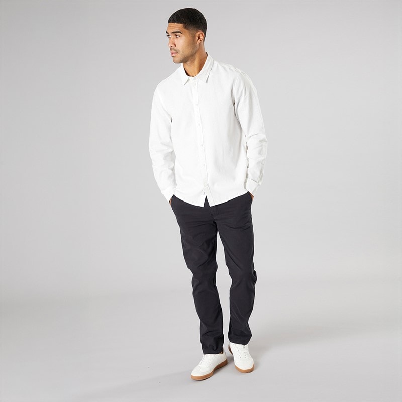 Solid Mens Long Sleeve Shirt Off White - Image 3