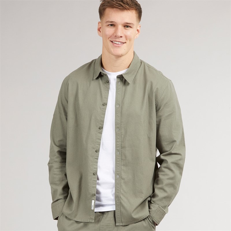 Solid Mens Long Sleeve Shirt Dusty Olive - Image 3