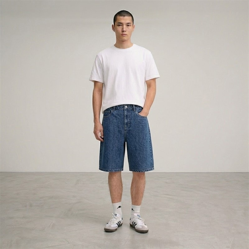 Solid Mens Sdomidt Loose Fit Denim Shorts Middle Blue Denim