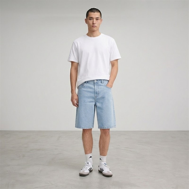 Solid Mens Sdomidt Loose Fit Denim Shorts Light Blue Denim
