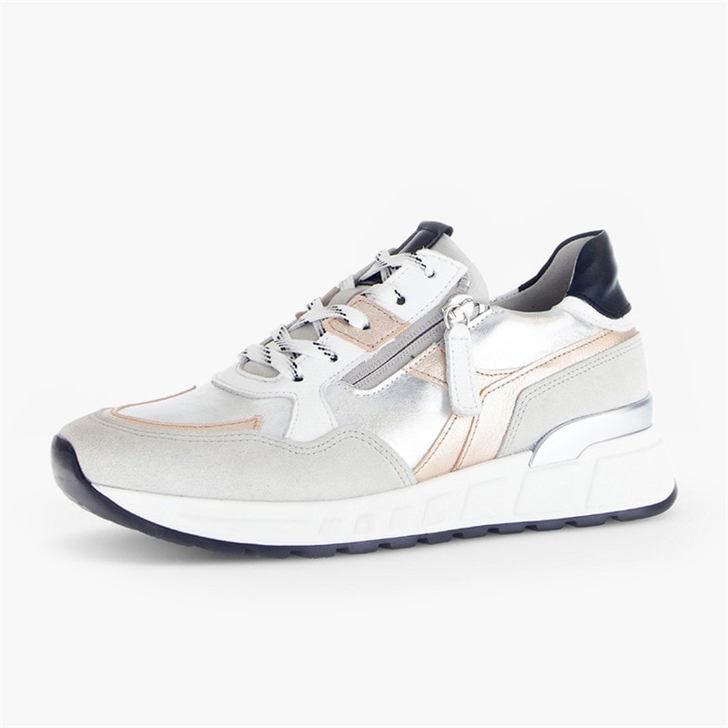 Gabor Womens Retro Zip Detail Trainers White/Silver - Image 2