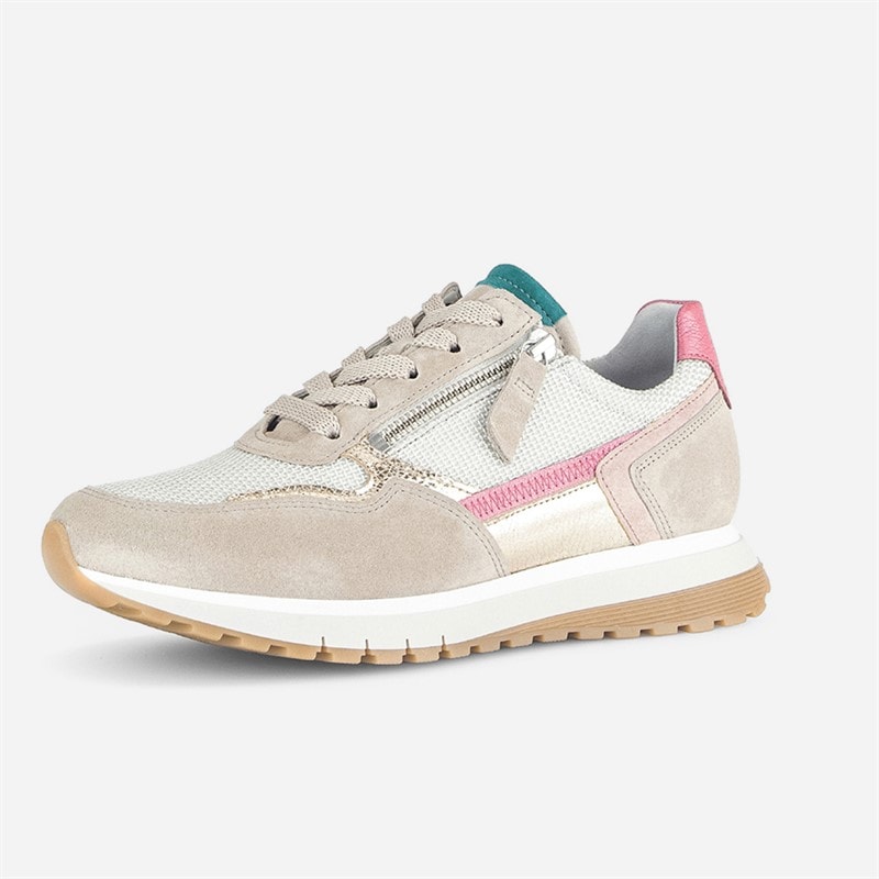 Gabor Womens Retro Zip Detail Trainers White/Grey/Pink - Image 2