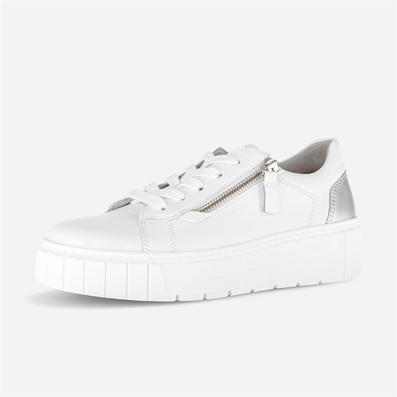 Gabor Womens Platform Trainers White/Silver - Image 2