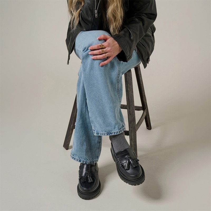 Playboy Footwear Womens Edith Loafers Black Leather - Image 3