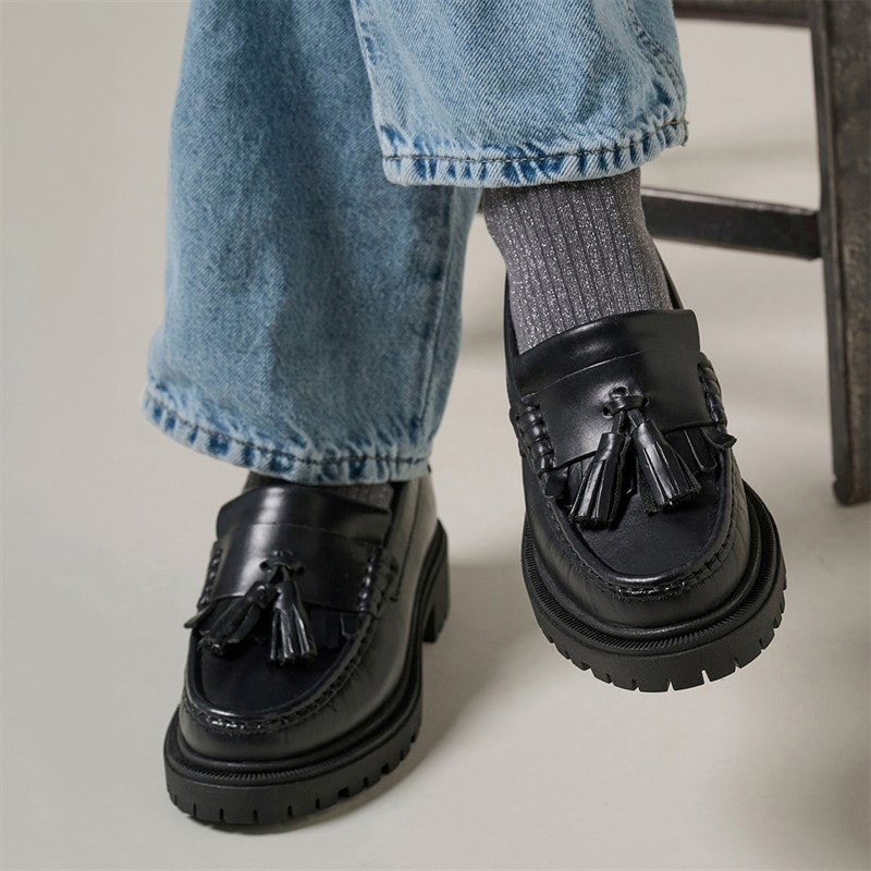 Playboy Footwear Womens Edith Loafers Black Leather - Image 4