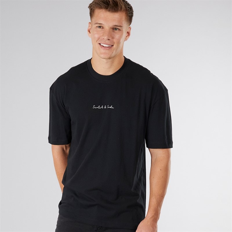 Scotch & Soda Mens Oversized Graphic T-Shirt Black/Red - Image 1