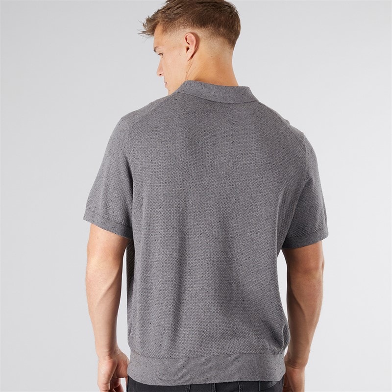 Scotch & Soda Mens Texture Switch Knitted Polo Shirt Dark Grey - Image 2