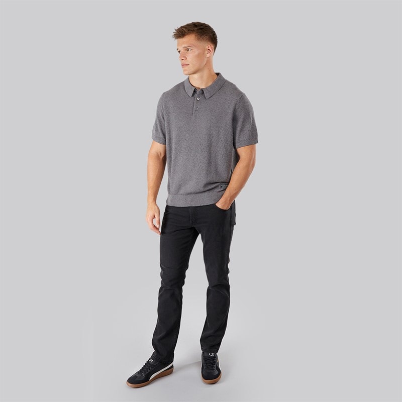 Scotch & Soda Mens Texture Switch Knitted Polo Shirt Dark Grey - Image 4