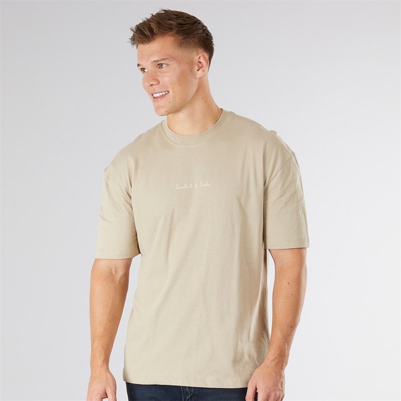Scotch & Soda Mens Oversized Graphic T-Shirt Taupe - Image 1