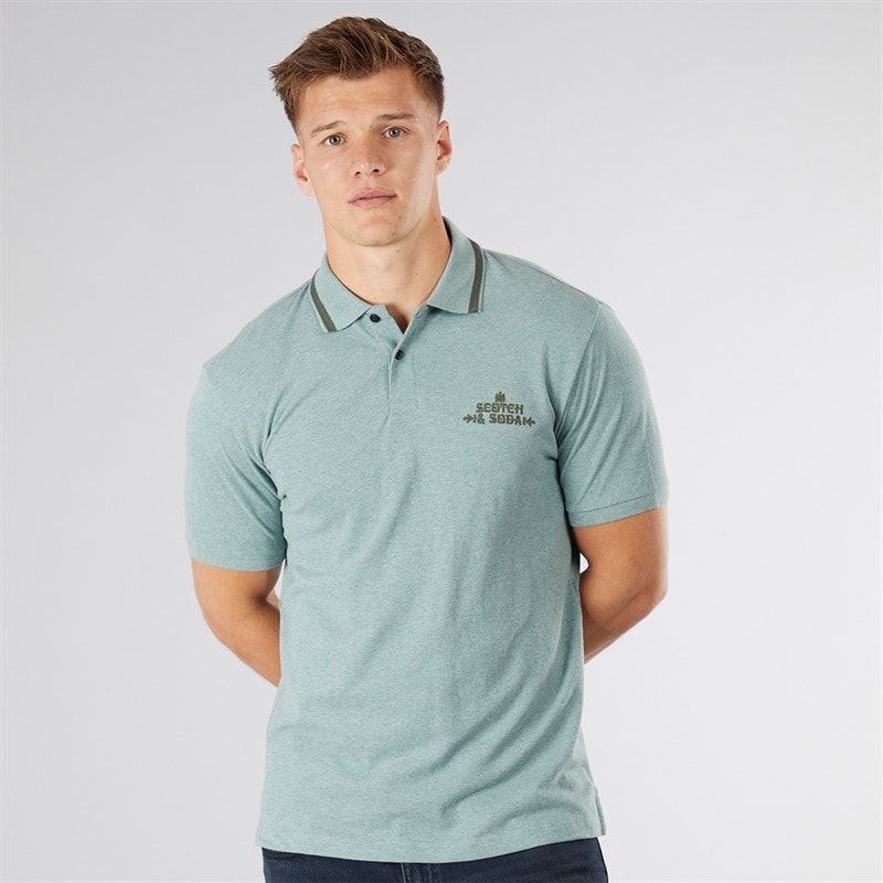 Scotch & Soda Mens Pique Polo Shirt Olive/Khaki - Image 1