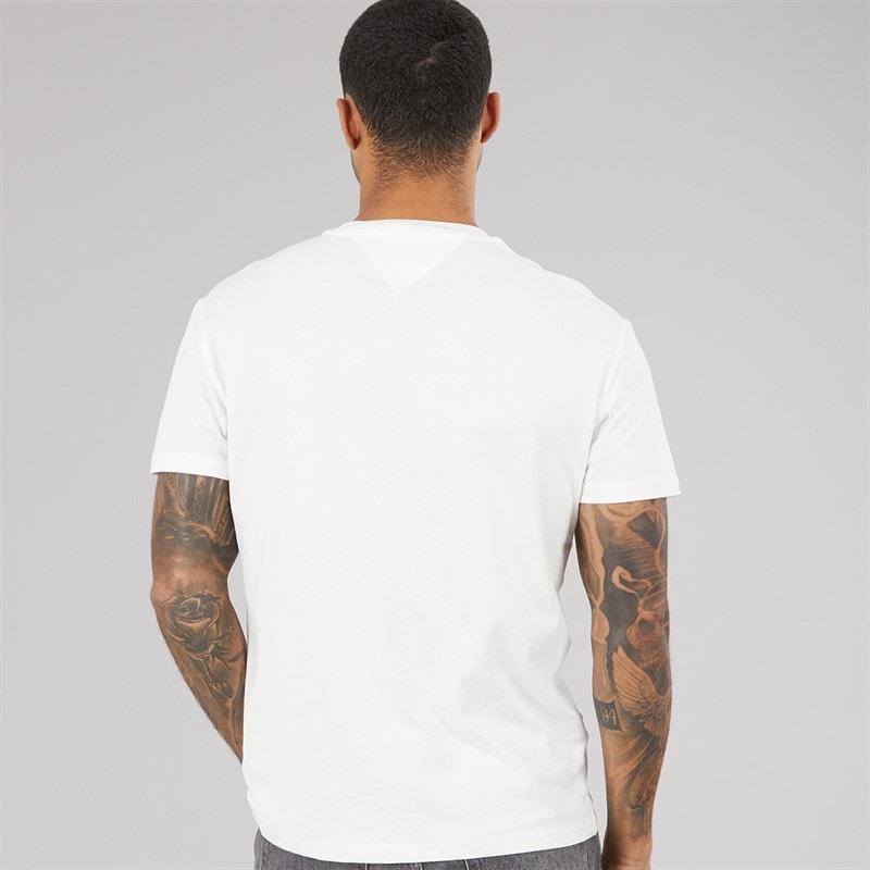 Tommy Jeans Mens Linear Logo T-Shirt Ecru/Bahama Green - Image 2