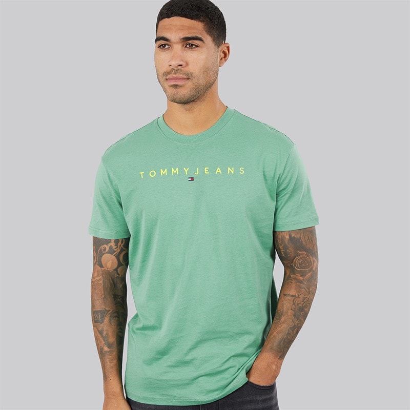 Tommy Jeans Mens Linear Logo T-Shirt Bahama Green - Image 1