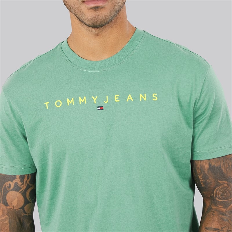 Tommy Jeans Mens Linear Logo T-Shirt Bahama Green - Image 3
