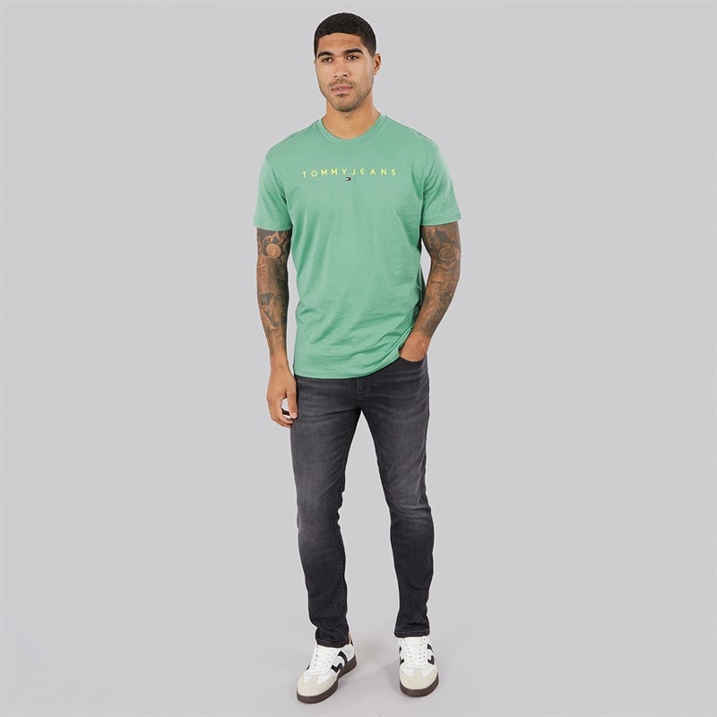 Tommy Jeans Mens Linear Logo T-Shirt Bahama Green - Image 4