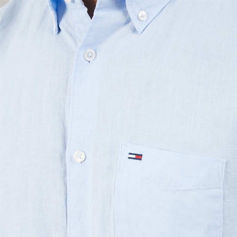 Tommy Jeans Mens Linen Long Sleeve Shirt Sweet Blue - Image 3