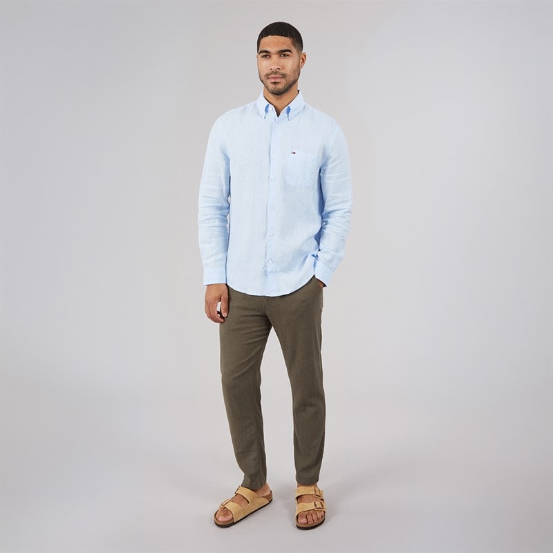 Tommy Jeans Mens Linen Long Sleeve Shirt Sweet Blue - Image 4