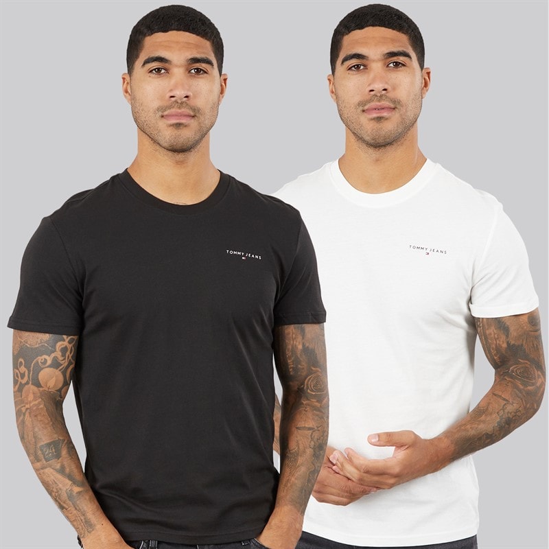 Tommy Jeans Mens Two Pack Linear T-Shirts Ecru/Black - Image 1