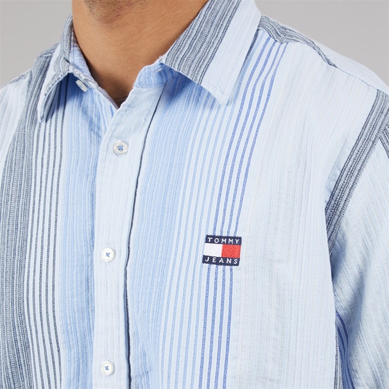 Tommy Jeans Mens Stripe Short Sleeve Shirt Sweet Blue Stripes - Image 3