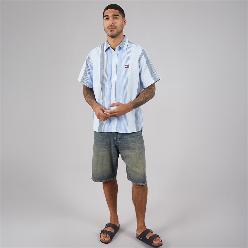 Tommy Jeans Mens Stripe Short Sleeve Shirt Sweet Blue Stripes - Image 4