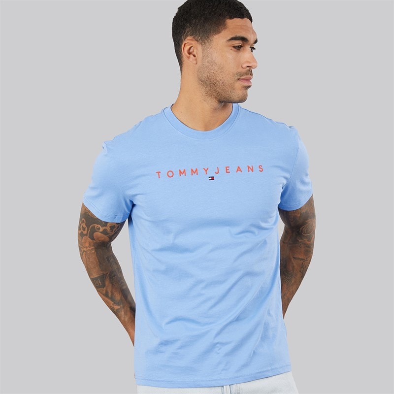 Tommy Jeans Mens Linear Logo T-Shirt Blue Twilight - Image 1