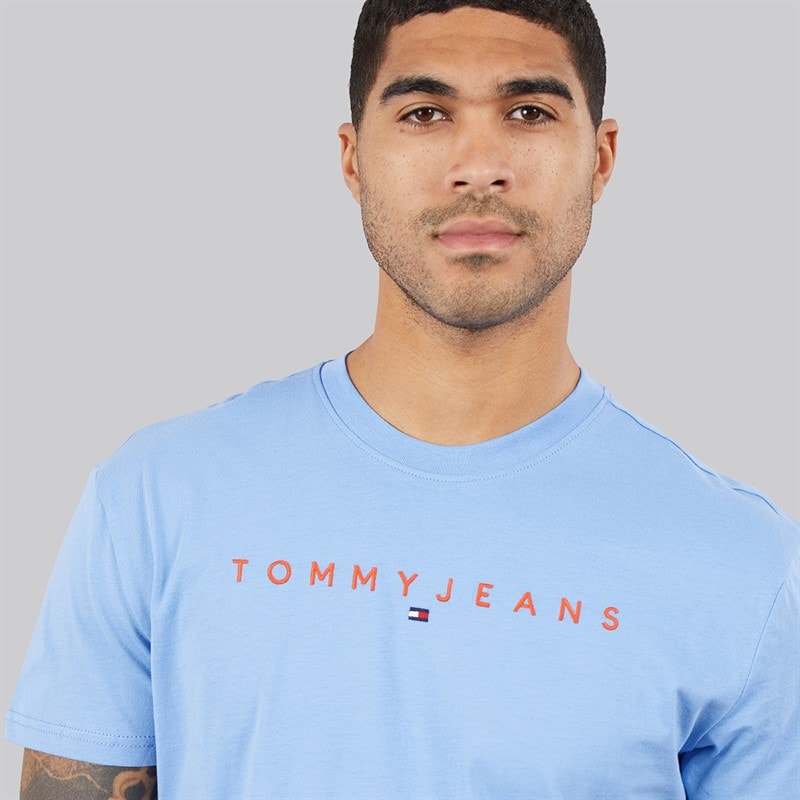 Tommy Jeans Mens Linear Logo T-Shirt Blue Twilight - Image 3