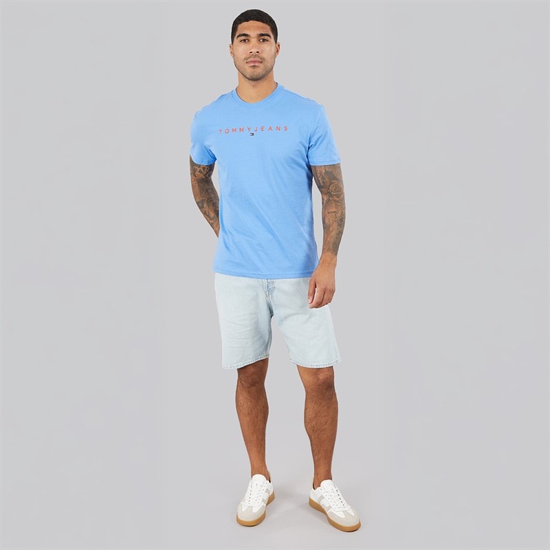 Tommy Jeans Mens Linear Logo T-Shirt Blue Twilight - Image 4