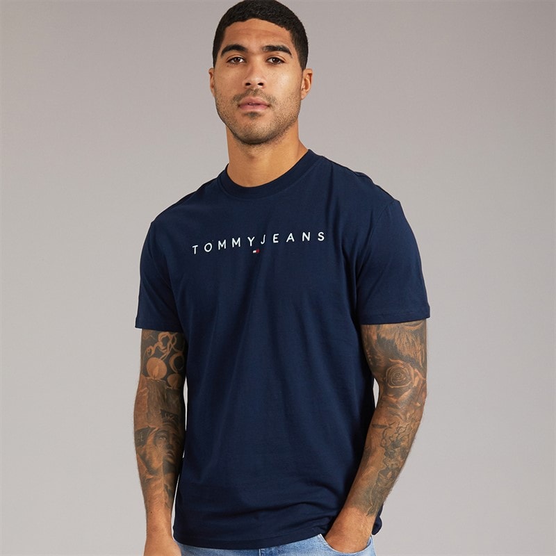 Tommy Jeans Mens Linear Logo T-Shirt Dark Night Navy/Sweet Blue - Image 1