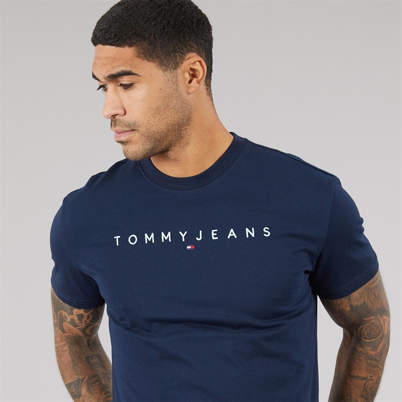 Tommy Jeans Mens Linear Logo T-Shirt Dark Night Navy/Sweet Blue - Image 3