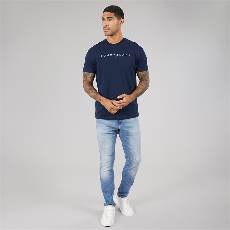 Tommy Jeans Mens Linear Logo T-Shirt Dark Night Navy/Sweet Blue - Image 4