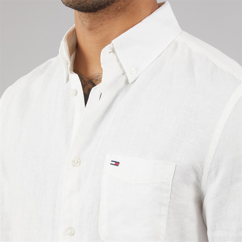 Tommy Jeans Mens Linen Long Sleeve Shirt Ecru - Image 3