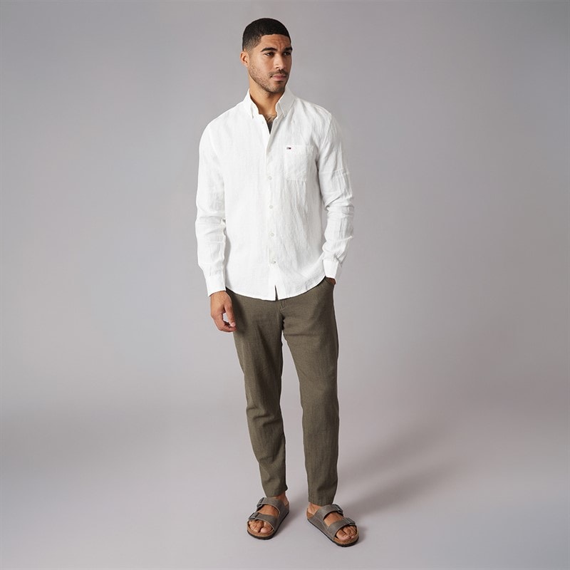 Tommy Jeans Mens Linen Long Sleeve Shirt Ecru - Image 4