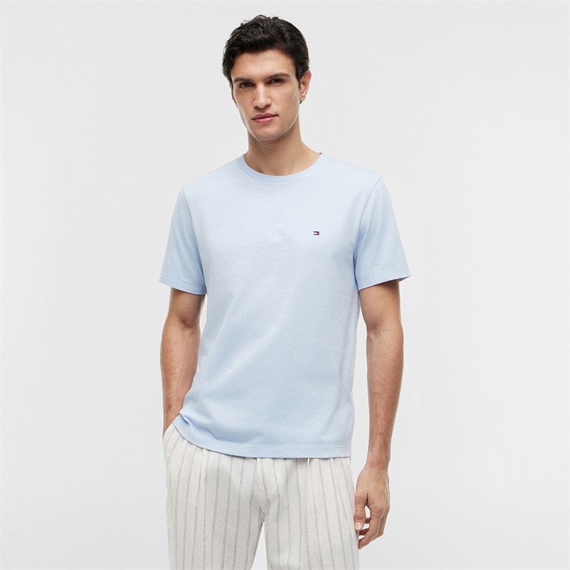 Tommy Jeans Mens Flag Embroidery T-Shirt Sky Blue