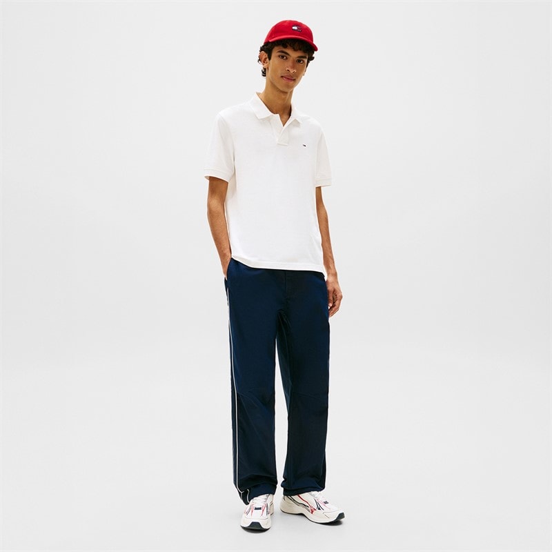 Tommy Jeans Mens Flag Regular Fit Pique Polo Shirt White - Image 2