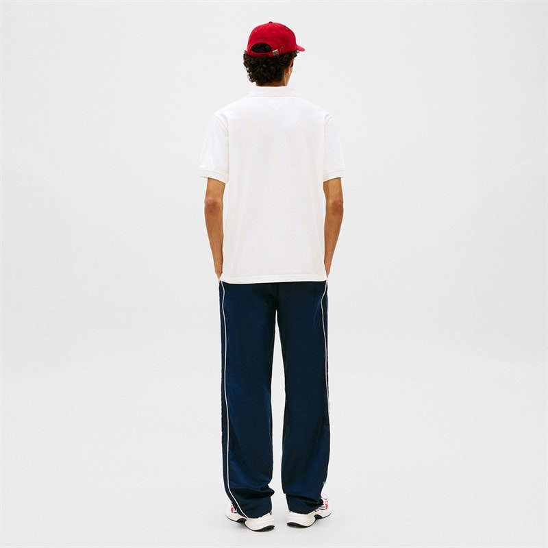 Tommy Jeans Mens Flag Regular Fit Pique Polo Shirt White - Image 3