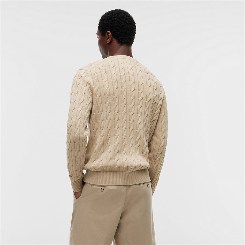 Tommy Jeans Mens Flag Embroidery Cable Knit Sweater Sandalwood - Image 2