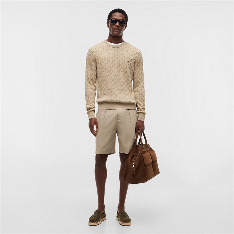 Tommy Jeans Mens Flag Embroidery Cable Knit Sweater Sandalwood - Image 4