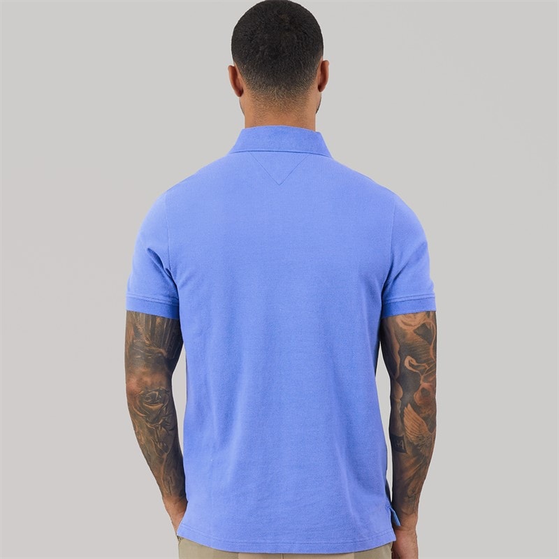 Tommy Jeans Mens Flag Regular Fit Pique Polo Shirt Blue Twilight - Image 2