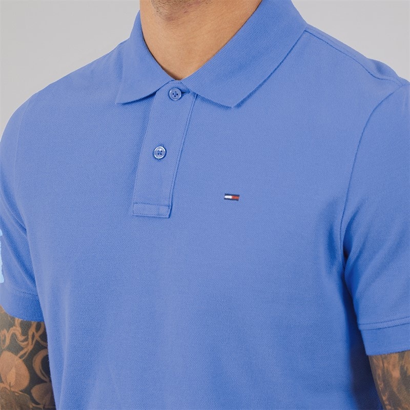 Tommy Jeans Mens Flag Regular Fit Pique Polo Shirt Blue Twilight - Image 3