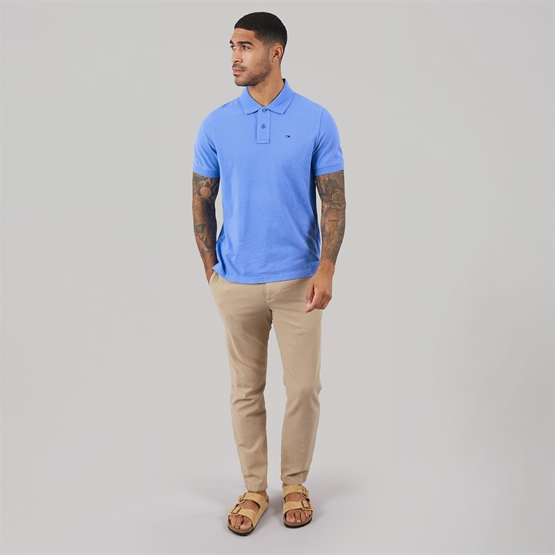 Tommy Jeans Mens Flag Regular Fit Pique Polo Shirt Blue Twilight - Image 4