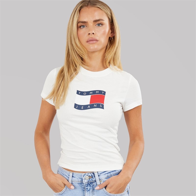 Tommy Jeans Womens Wavy Flag T-Shirt Ecru