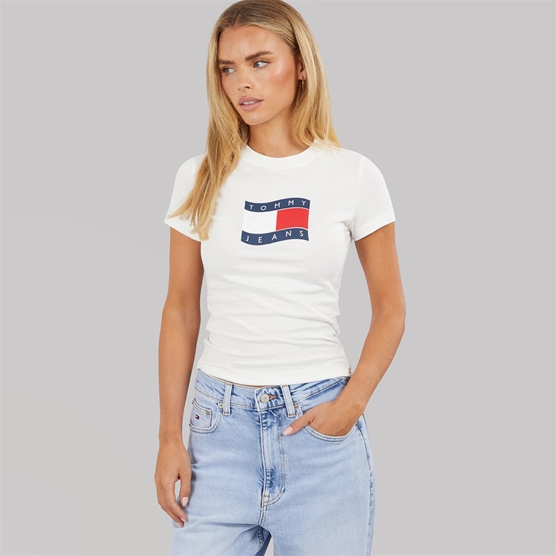Tommy Jeans Womens Wavy Flag T-Shirt Ecru - Image 3