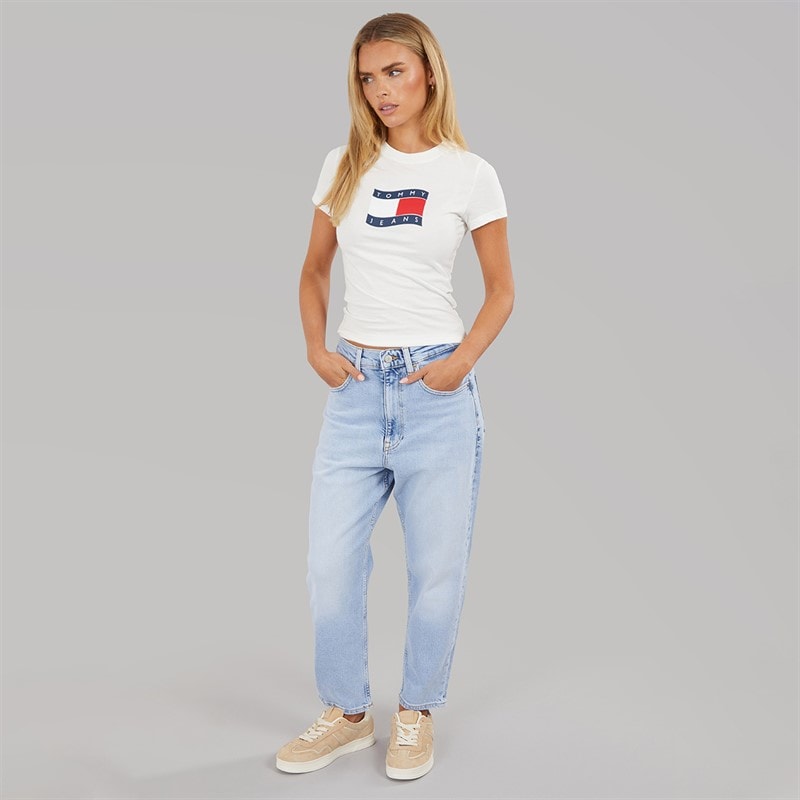 Tommy Jeans Womens Wavy Flag T-Shirt Ecru - Image 4